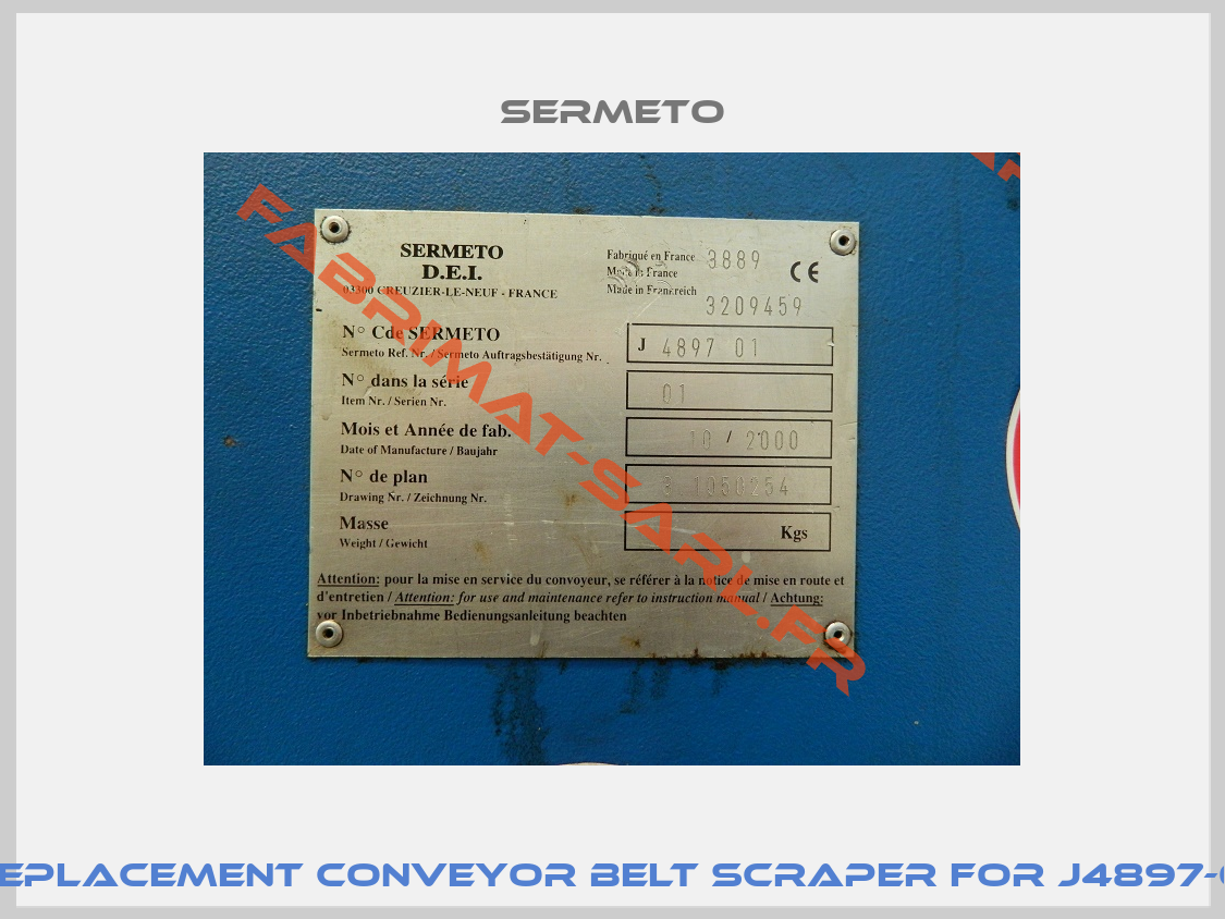 Replacement conveyor belt scraper for J4897-01-1